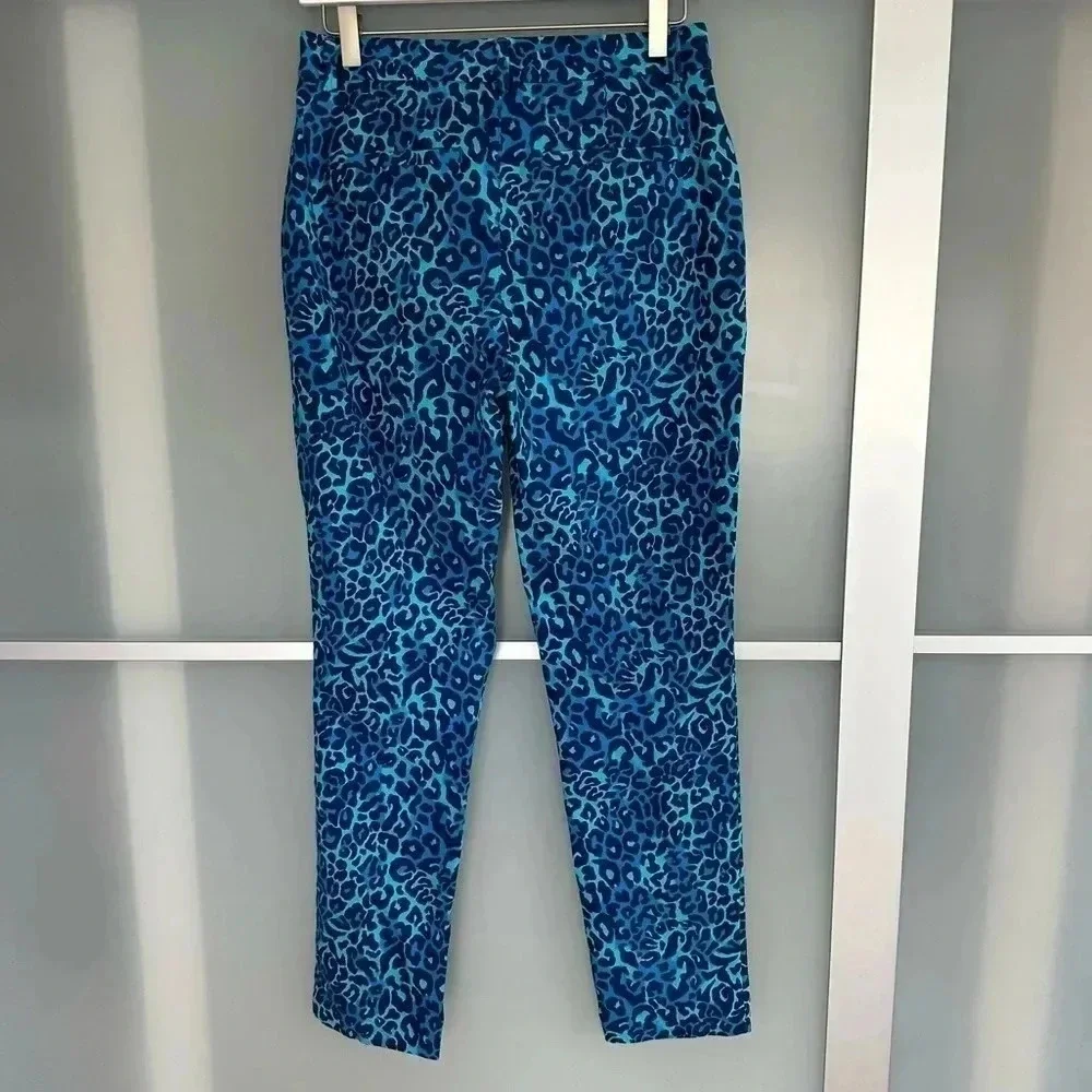 Lilly Pulitzer Cotton‎ Kelly Ankle Pants Turquoise Blue Cheetah Print Size 6 - Picture 4 of 10